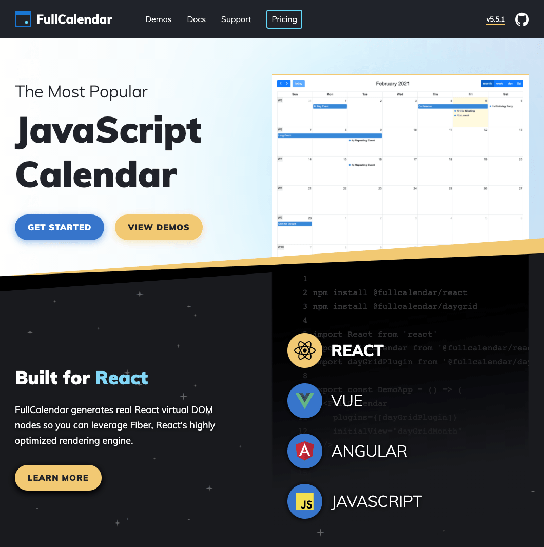 Homepage product section screenshot