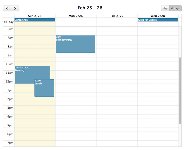 Screenshot: Custom 4-day agenda view