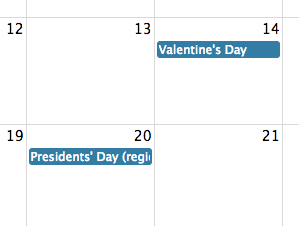Screenshot: US holidays from Google Calendar